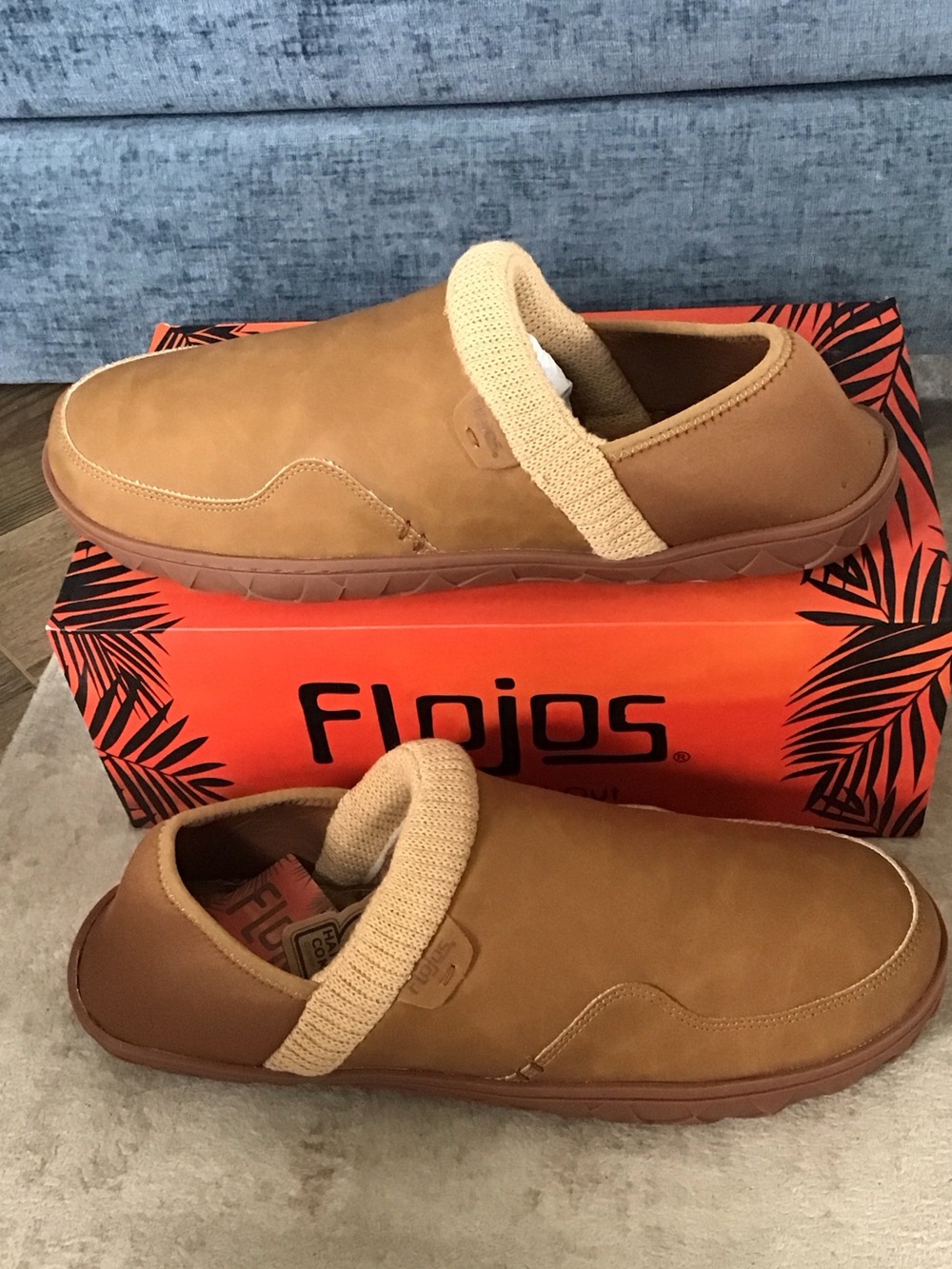Flojos Men’s Carl Sherpa Lined Slip-On Loafers in Brown with Cream Knit Collar